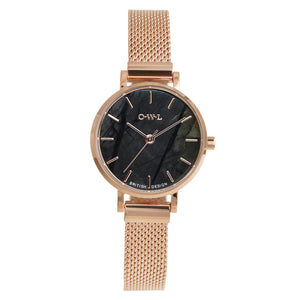 Amesbury Rose gold mesh watch with genuine Picasso Jasper - OWL watches