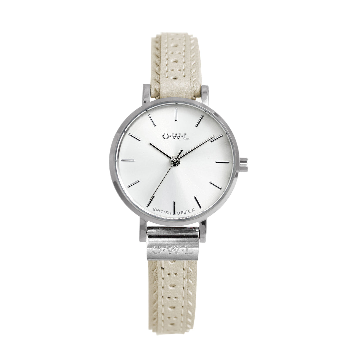 ASHBOURNE LADIES WATCH WITH POLISHED SILVER CASE & CREAM  BROGUE LEATHER STRAP