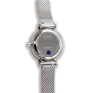 Amesbury Silver mesh watch with a genuine Lapis Lazuli Dial - OWL watches