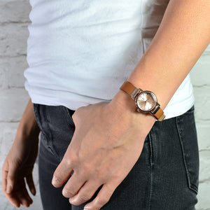 ASCOT ROSE GOLD AND TAN LEATHER WATCH - OWL watches
