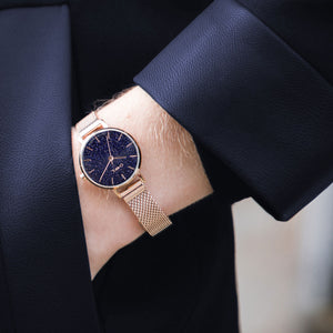 Amesbury Rose gold mesh watch with a Genuine Blue Sandstone - OWL watches