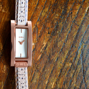 BROMPTON ROSE GOLD CASE WITH A SOFT PINK BROGUE STRAP - OWL watches