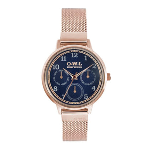 HELMSLEY ROSE GOLD CASE WITH BLUE DIAL & ROSE GOLD MESH STRAP - OWL watches