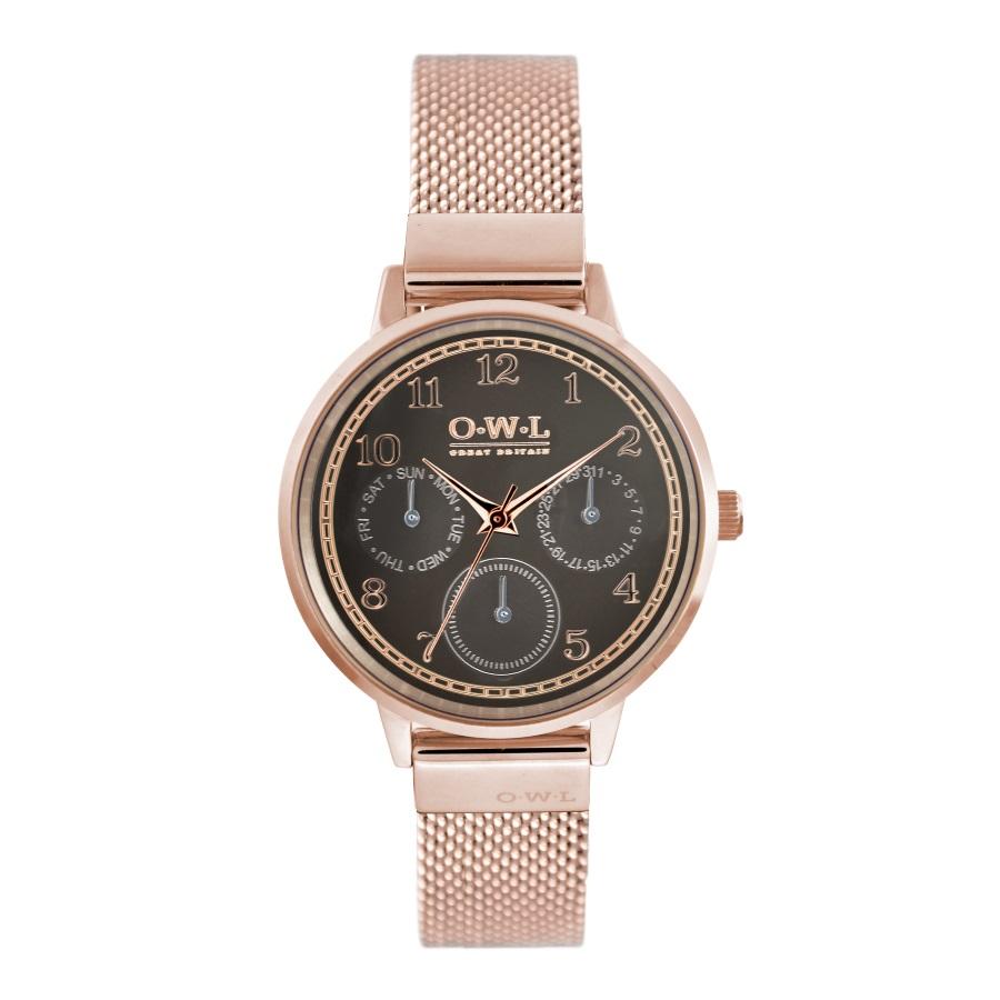 HELMSLEY ROSE GOLD CASE WITH WARM GREY DIAL & ROSE GOLD MESH STRAP - OWL watches