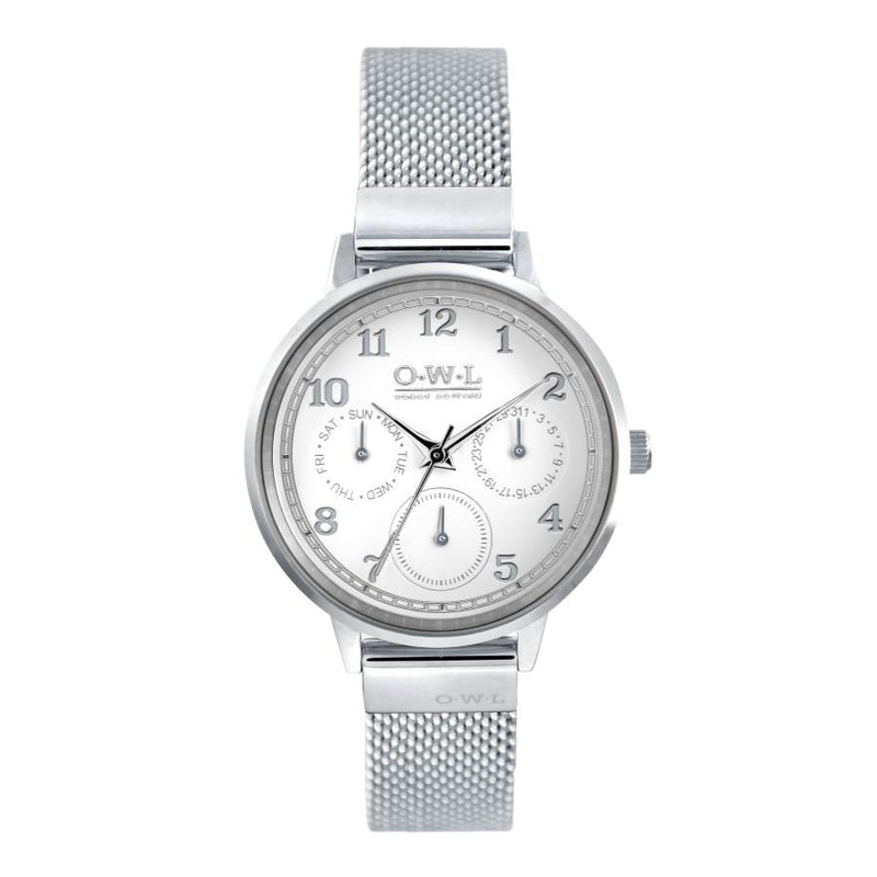 HELMSLEY STEEL CASE WITH SHELL WHITE DIAL & STEEL MESH STRAP OWL w ...