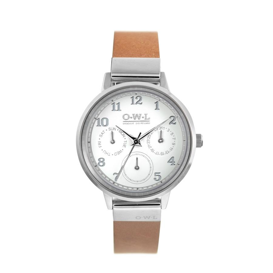 HELMSLEY STEEL CASE WITH SHELL WHITE DIAL & LEATHER STRAP - OWL watches