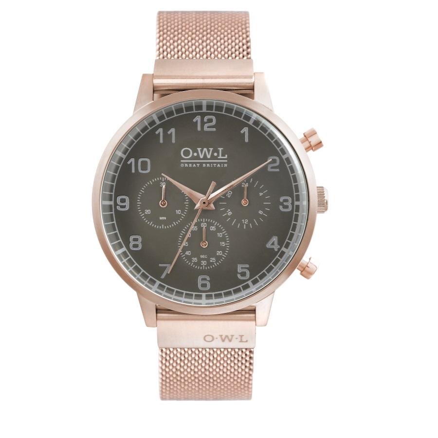 KINGSBRIDGE ROSE GOLD CASE, STONE GREY DIAL & ROSE GOLD MESH STRAP WATCH - OWL watches