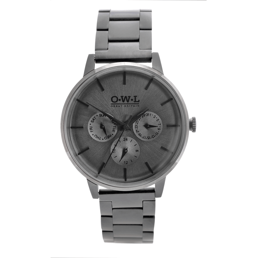 Pembrey mens grey bracelet analogue wrist watch with chronograph 3 dial face - OWL watches
