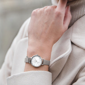 Amesbury Silver mesh watch with a genuine Howlite Dial - OWL watches