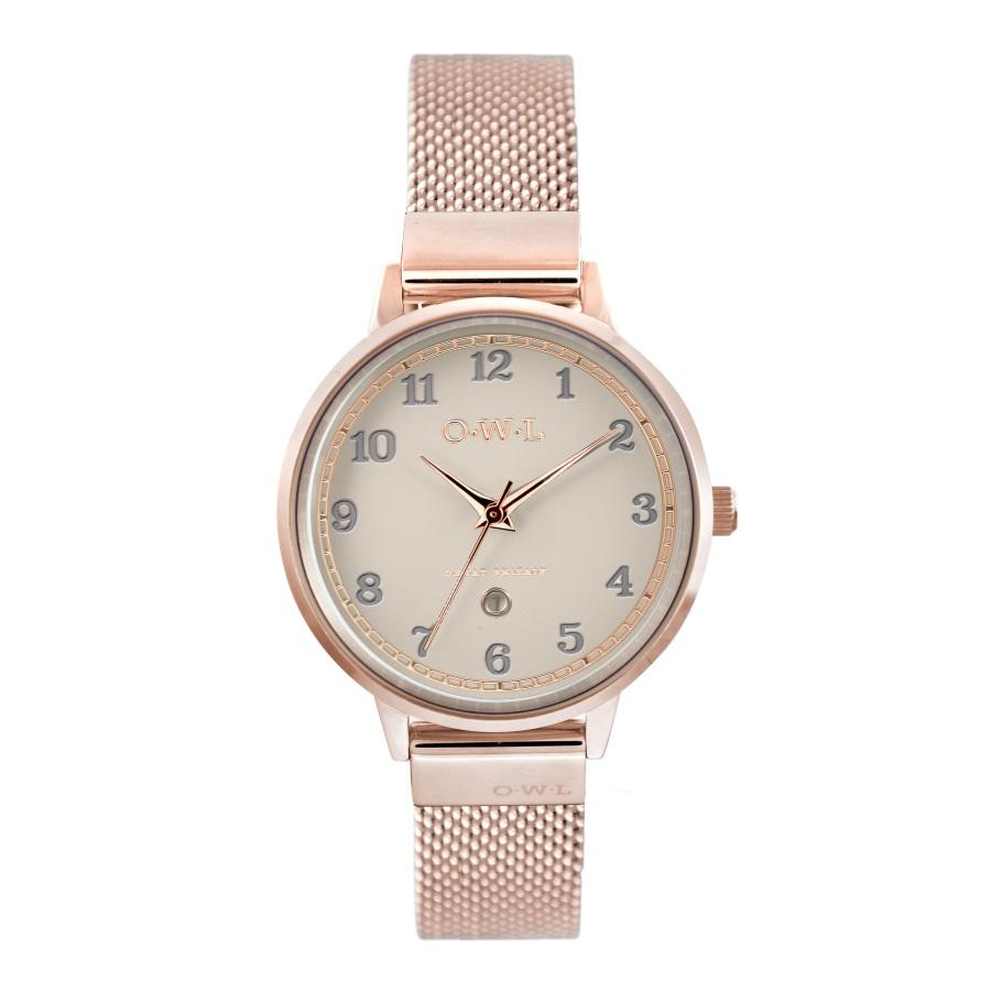 SUTTON ROSE GOLD CASE WITH MINK DIAL & MESH STRAP OWL watches