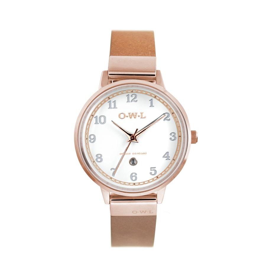 SUTTON ROSE GOLD CASE WITH SHELL WHITE DIAL & TAN LEATHER STRAP - OWL watches