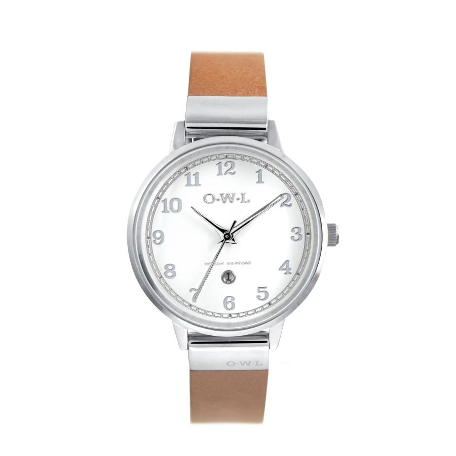 SUTTON LADIES ANALOGUE WATCH WITH WHITE DIAL ON A POLSIHED SILVER CASE TAN LEATHER STRAP