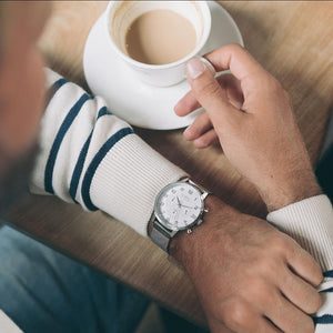 KINGSBRIDGE STEEL CASE, WHITE DIAL & STEEL MESH STRAP WATCH - OWL watches