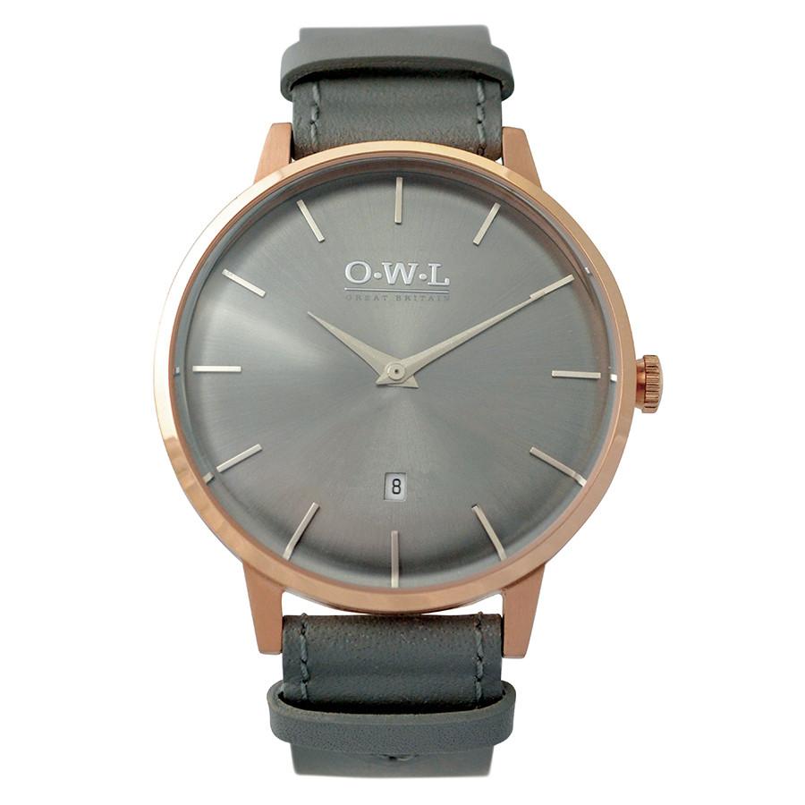 WALLOP GENTLEMAN'S ROSE GOLD & LIGHT GREY LEATHER STRAP WATCH - OWL watches
