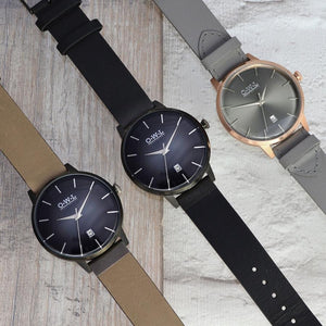 WALLOP GENTLEMAN'S ROSE GOLD & LIGHT GREY LEATHER STRAP WATCH - OWL watches